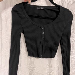 Ribbed partial button-front tee